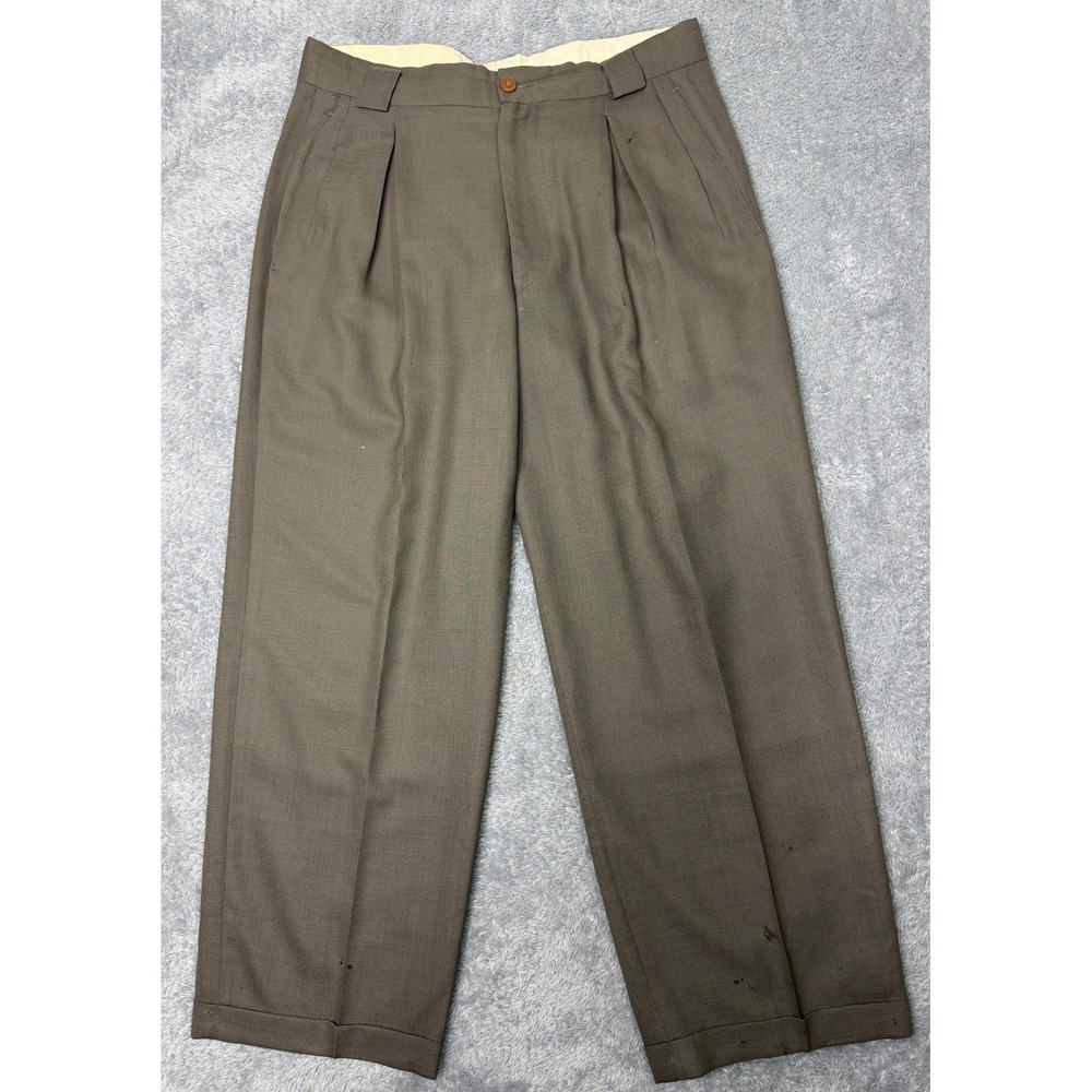 VTG Giorgio Armani Le Collezioni Trousers 31x26.5 Beige Pleated Wool Distressed